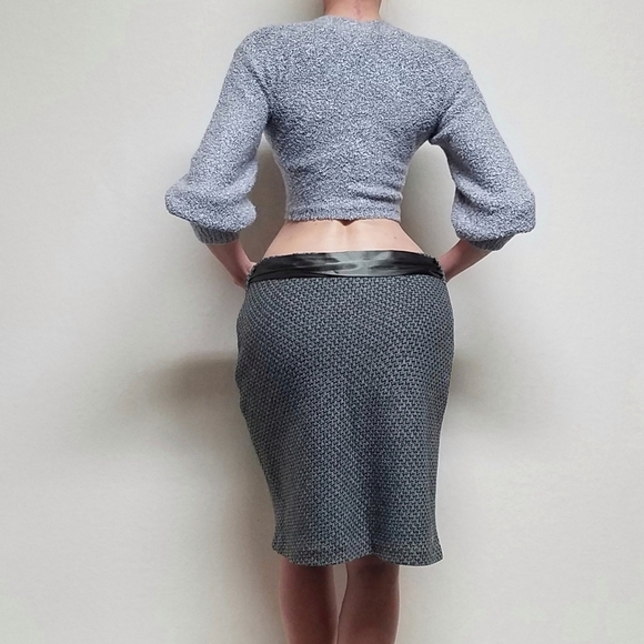 Vintage Old Navy Low Waist Grey Wool Metallic Tweed Satin Tie-Waist Midi Skirt 8 - Picture 3 of 12